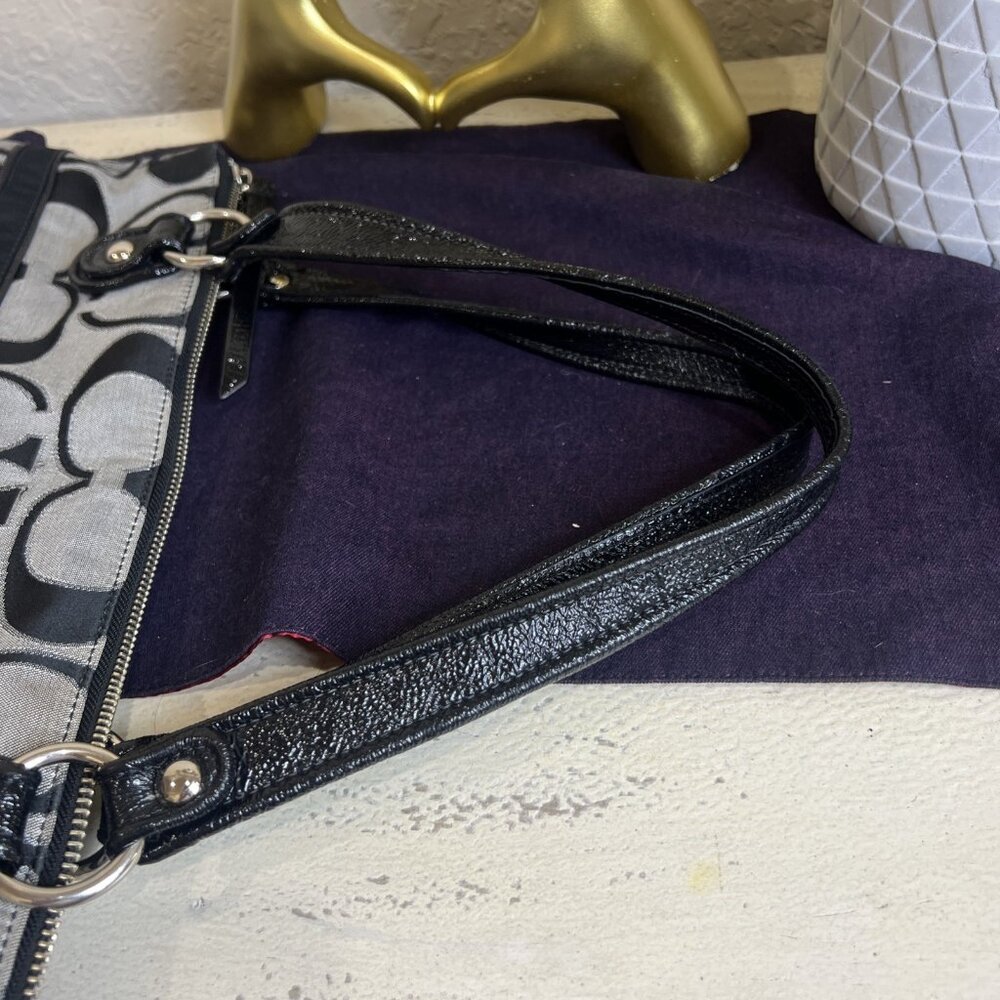 Coach Poppy Signature Black Gray Canvas Zipper Closure Tote Shoulder Bag - Picture 16 of 16